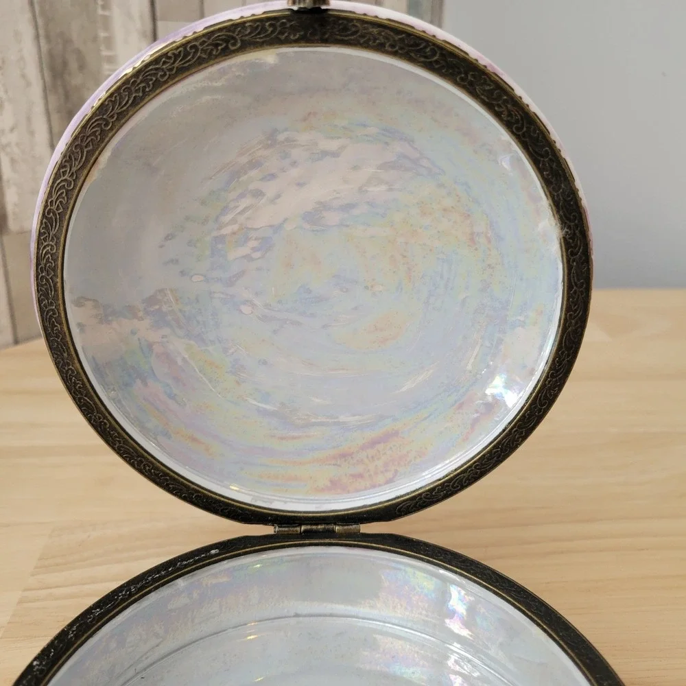 Trinket Box Hand Painted Art Porcelain Hinged Lid 5.5